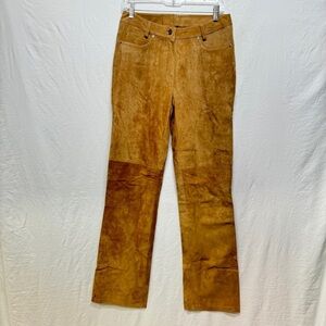 YANSI FUGEL Designer Washable Pig Suede Leather Tan Bootcut Flare size 8
